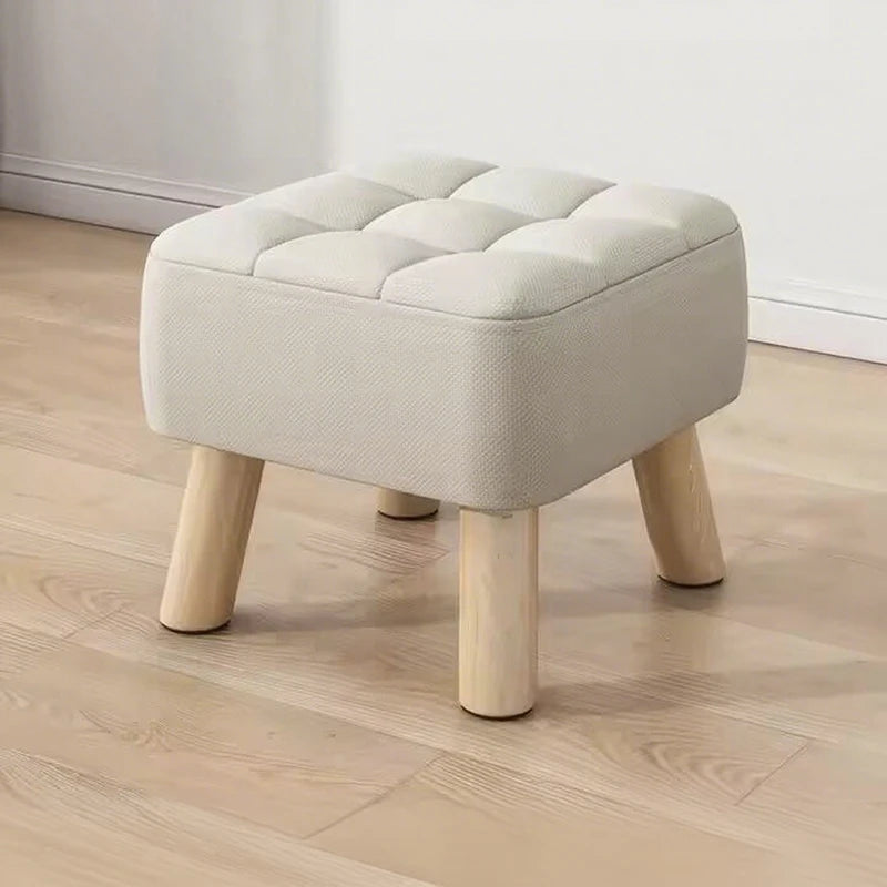 Solid Wood Footstool with Upholstered Seat – Round Shoe-Changing & Tea Bench