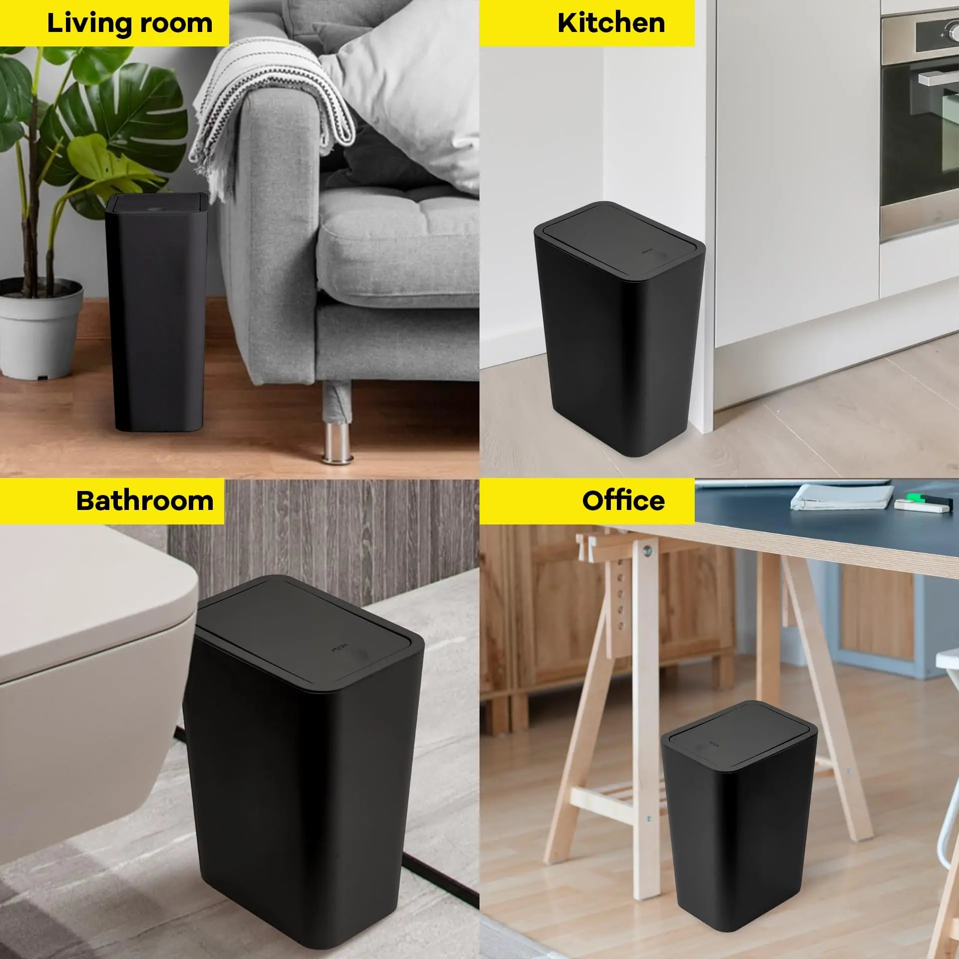 10L Bathroom Trash Can – Small Press-Top Waste Bin with Pop-Up Lid