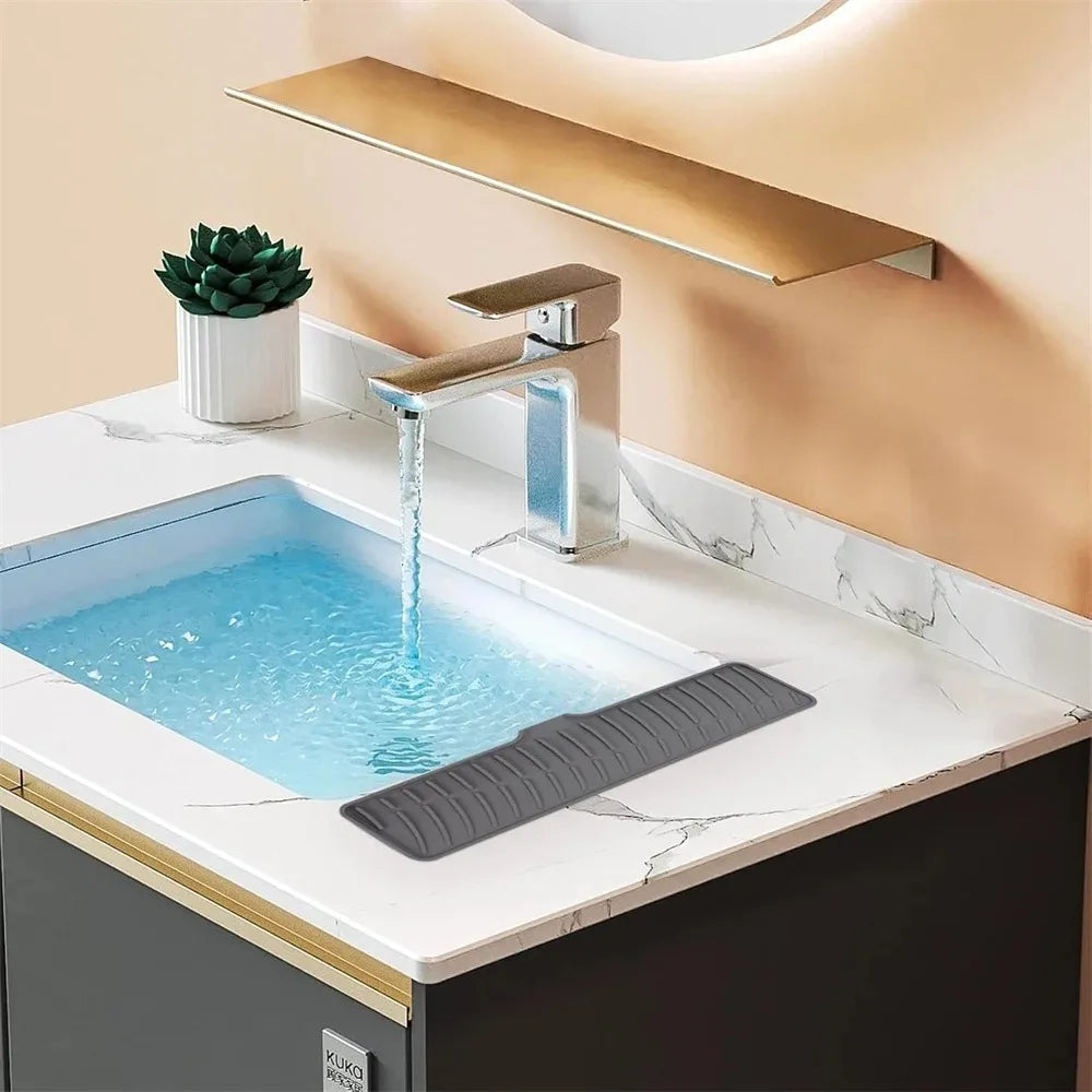 Silicone Kitchen Sink Splash Guard – Faucet Draining Pad with Lip & Drip Catcher