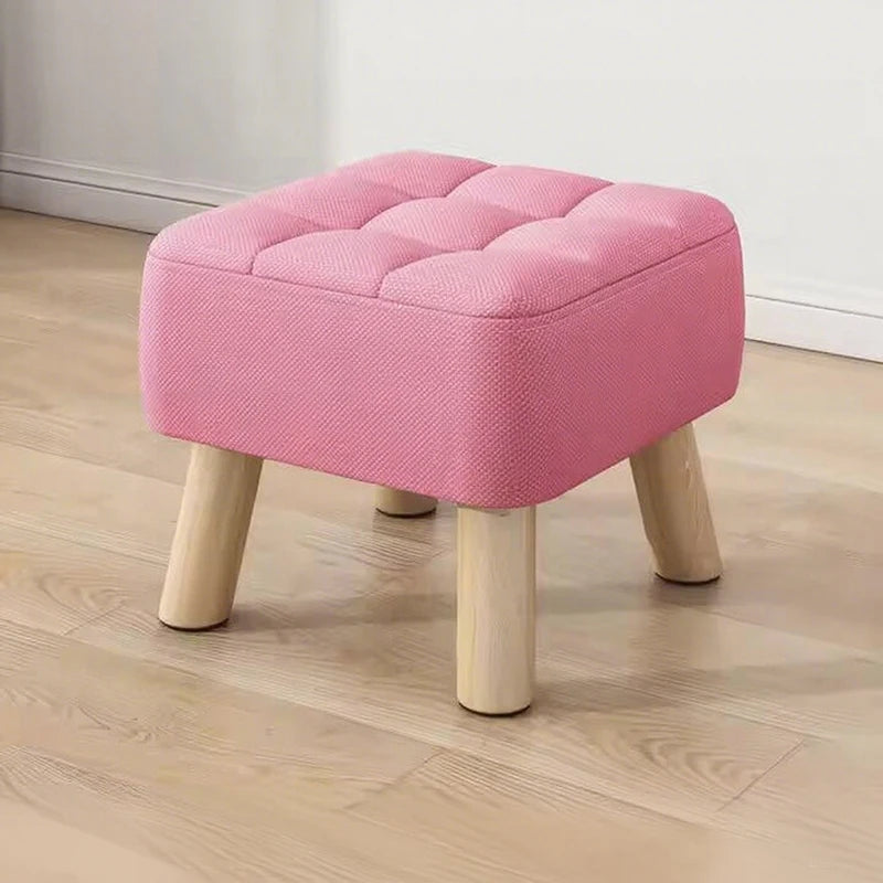 Solid Wood Footstool with Upholstered Seat – Round Shoe-Changing & Tea Bench