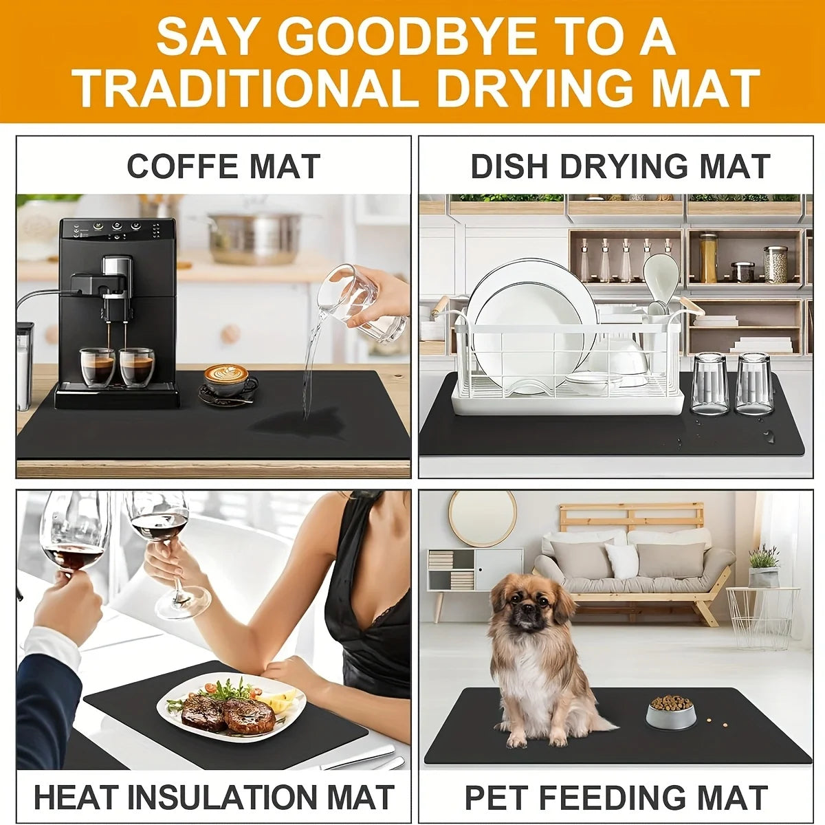 PU Leather Countertop Draining Mat – Quick-Dry Absorbent Pad for Kitchen, Bar & Bathroom