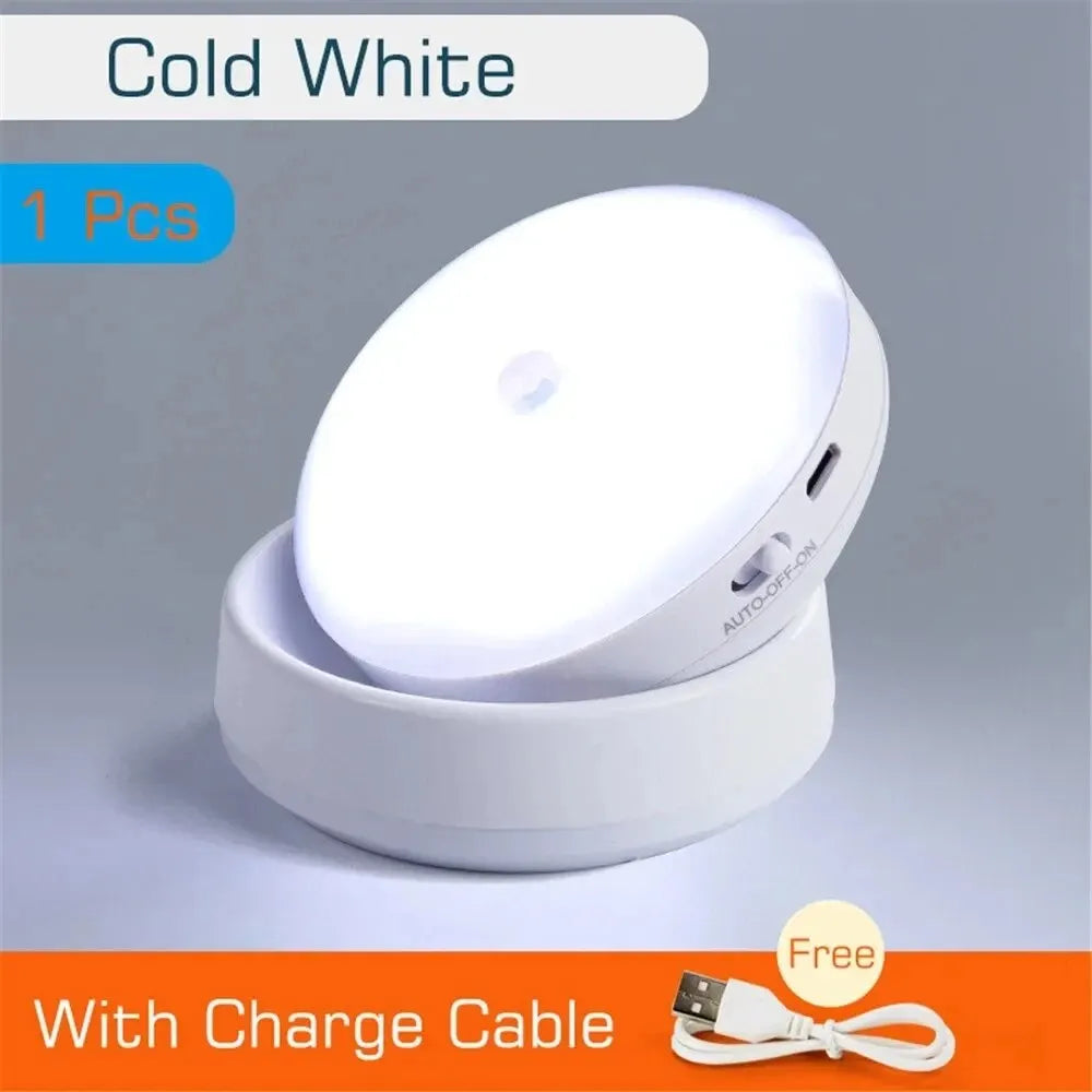 LED Motion Sensor Night Light – USB Rechargeable Smart Lamp for Bedside, Cabinet & Wardrobe
