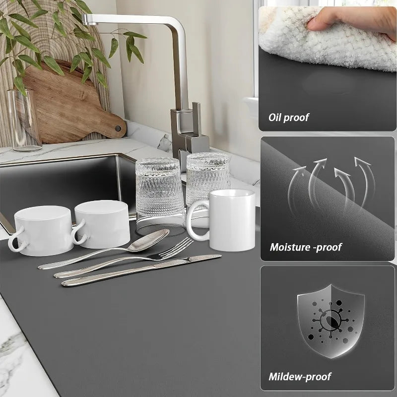 Super Absorbent Kitchen Drainage Mat – Solid Color & Heat-Resistant Design
