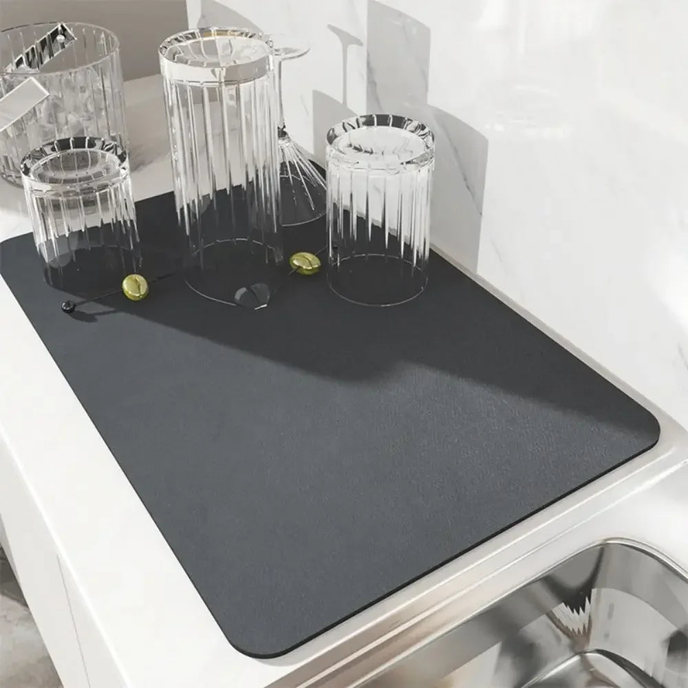 PU Leather Countertop Draining Mat – Quick-Dry Absorbent Pad for Kitchen, Bar & Bathroom