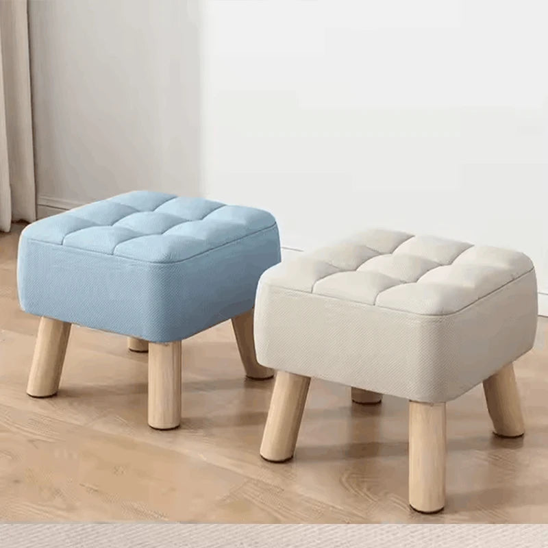 Solid Wood Footstool with Upholstered Seat – Round Shoe-Changing & Tea Bench
