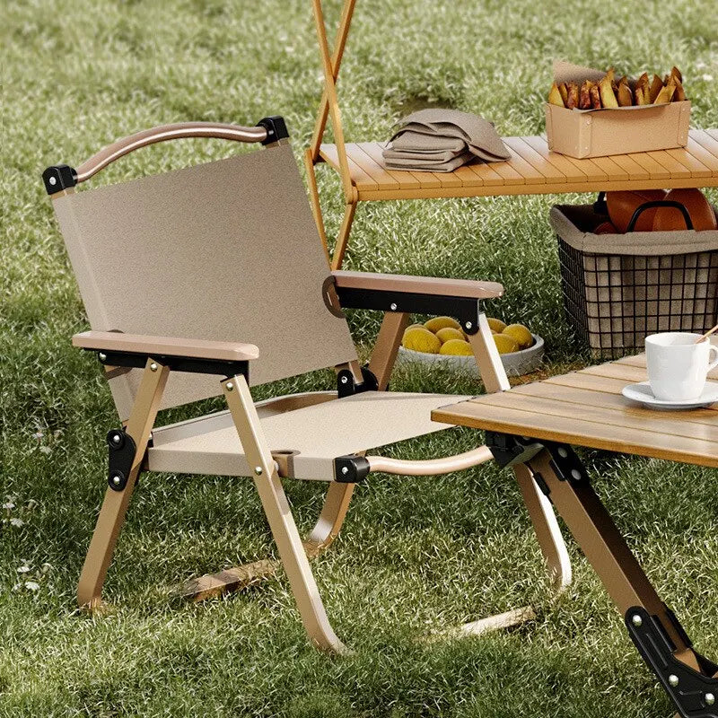 Portable Folding Camping Chair – Aluminum Alloy & Wood Grain Outdoor Chair