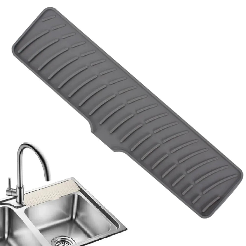 Silicone Kitchen Sink Splash Guard – Faucet Draining Pad with Lip & Drip Catcher