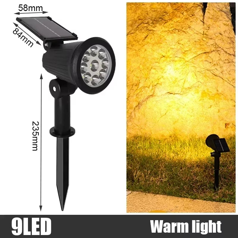 RGB Solar LED Spotlights – Waterproof Outdoor Landscape Lights for Garden, Patio & Wall (2/9 LEDs)